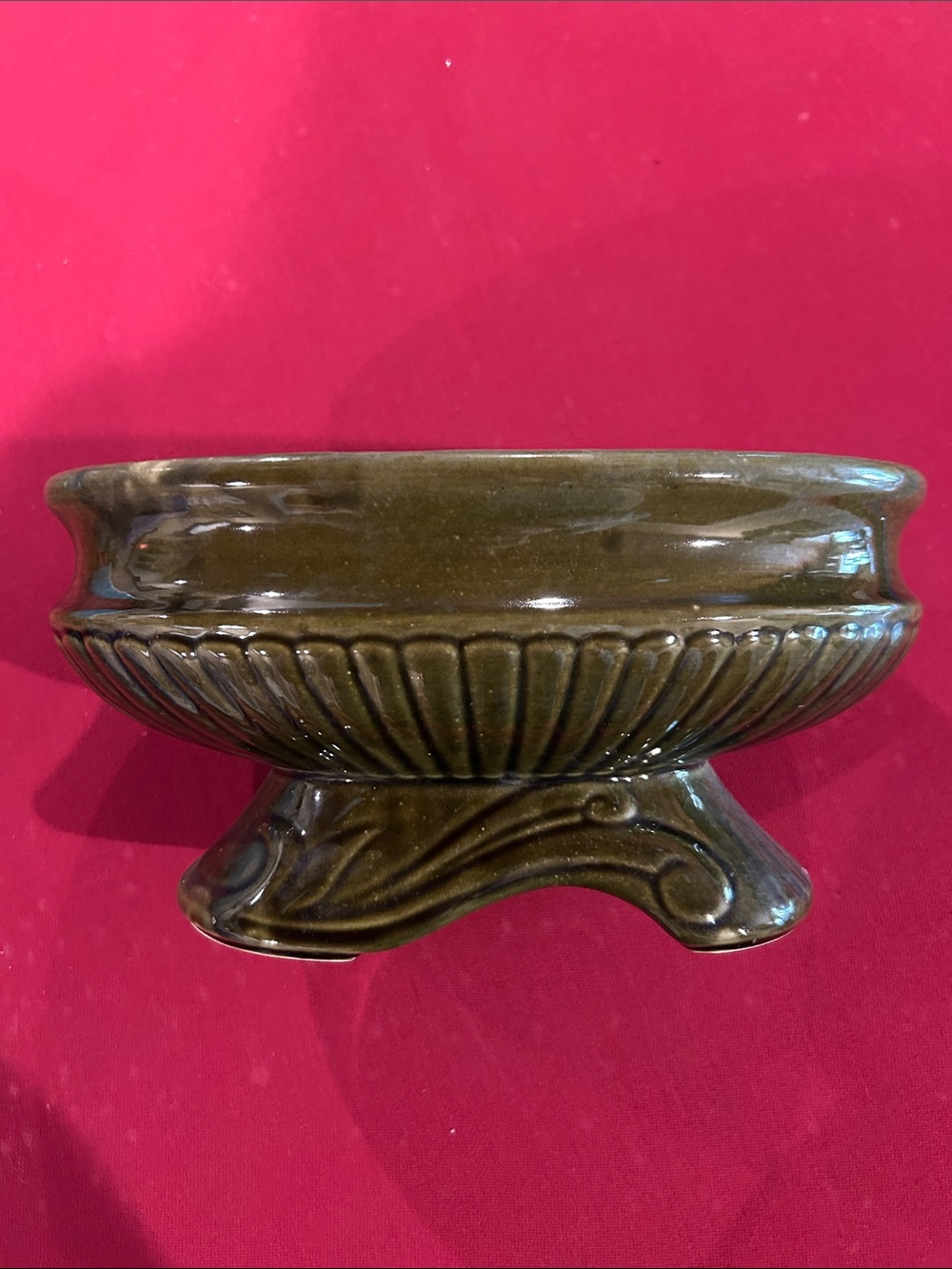 Olive Green Ceramic Footed Decorative Vase